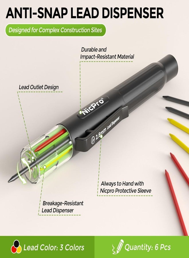 Nicpro Carpenter Pencil with Sharpener, CP3000 Construction Pencils with 6 Refills in a Lead Dispenser, Deep Hole Long Nib Marker Pens for Construction, Heavy Duty Carpenter Tools for Woodworking - Image 4