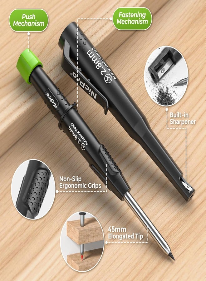 Nicpro Carpenter Pencil with Sharpener, CP3000 Construction Pencils with 6 Refills in a Lead Dispenser, Deep Hole Long Nib Marker Pens for Construction, Heavy Duty Carpenter Tools for Woodworking - Image 3