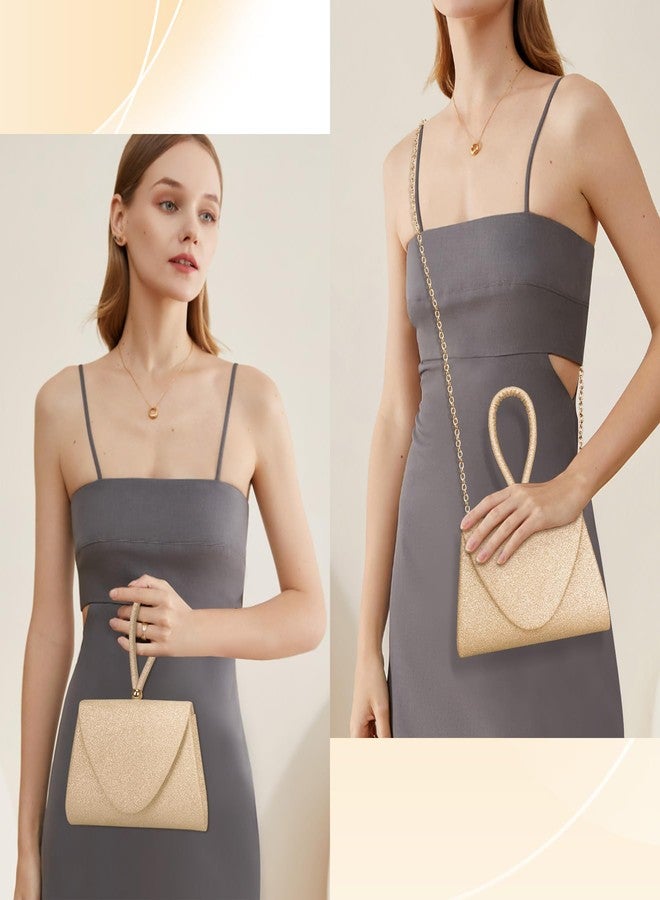 Larcenciel Women's Evening Handbags, Glitter Sequin Evening Purse w/Chain, Chic Top-Handle Ladies Clutch Shoulder Crossbody Wallet for Party Prom Wedding Cocktail Club Date Night,7.9x5.3x1.6in(Gold) - Image 2