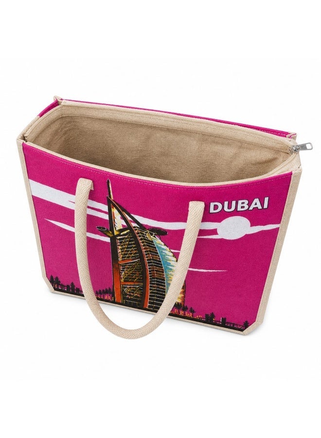 SUNSTAR Dubai Printed Jute Cotton Tote Bag with Zip Closure - Image 2