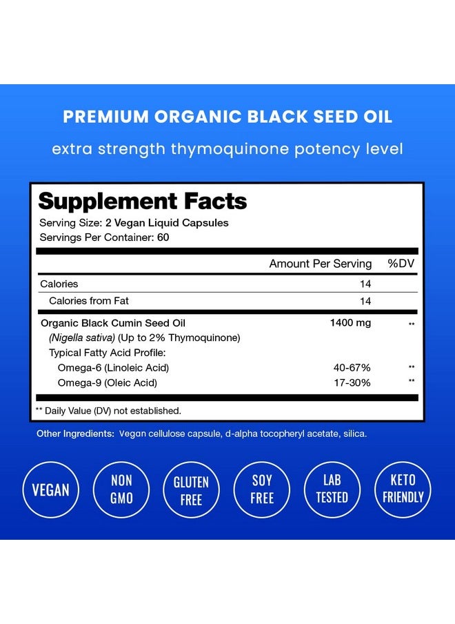 NutraChamps Organic Black Seed Oil Capsules ; 120 Vegan Softgel Black Cumin Seed Oil Capsules ; 1400Mg Per Serving Virgin Cold Pressed Nigella Sativa Oil Pills With Thymoquinone & Vitamin E Rich In Omega 3 6 9  - Image 3