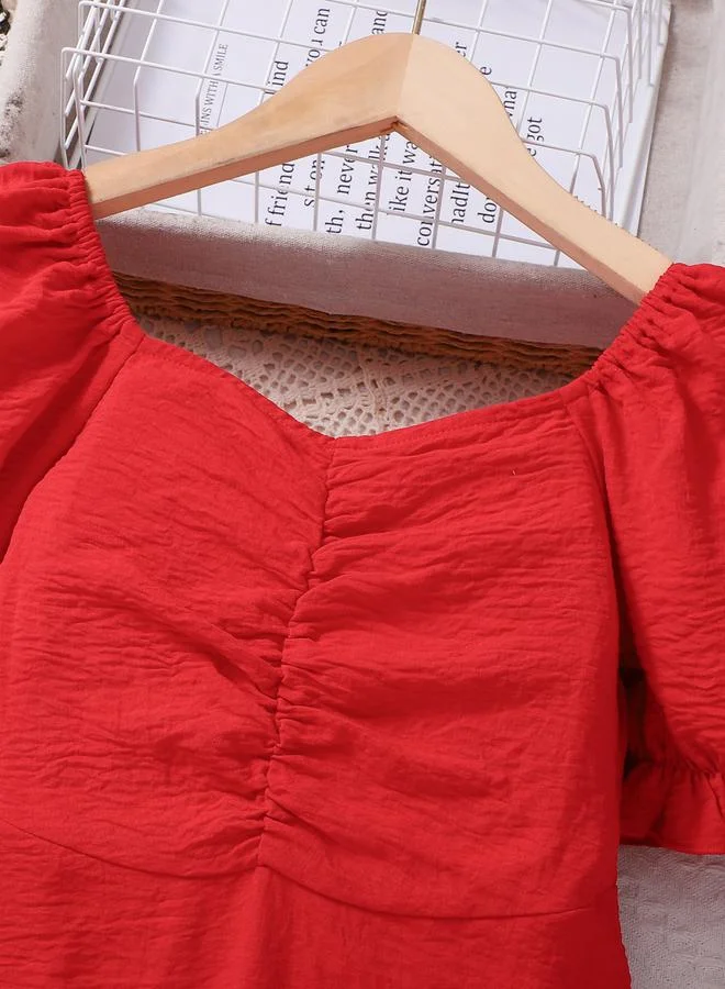 Take Two  Girls Red Puff Sleeve Knee-Length Dress for Women | Best Price UAE