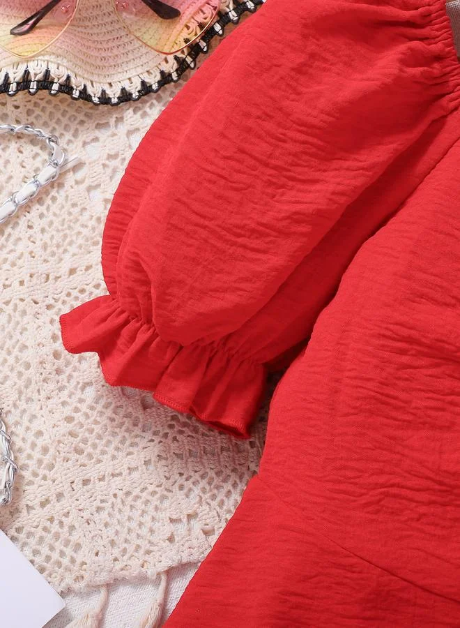 Take Two  Girls Red Puff Sleeve Knee-Length Dress for Women | Best Price UAE