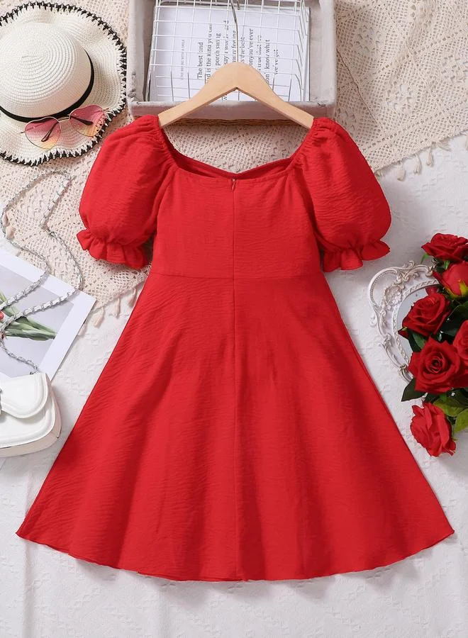 تايك تو فستان بطول الركبة وأكمام منفوخة للأطفال