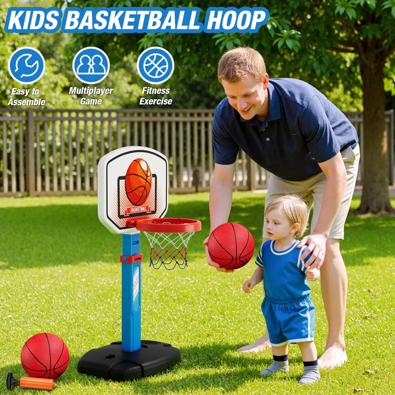 HYES 2 in 1 Kids Basketball Hoop and T Ball Set - Adjustable Height, Kids Baseball Tee with Automatic Pitching Machine, Indoor Outdoor Sport Toys Gifts for Toddler Boys Girls Age 1-5, Blue - Image 5