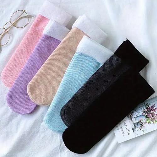 WKLOUYHE Mens Wool Socks Heavy Thick Socks Thermal Fuzzy Warm Comfort Crew Winter Socks For Women_Free Size(Pack Of 06 Light,With White Fur) - Image 4