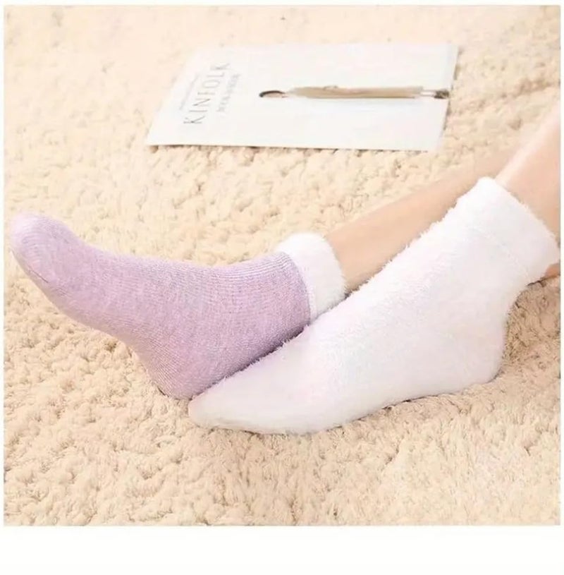 WKLOUYHE Mens Wool Socks Heavy Thick Socks Thermal Fuzzy Warm Comfort Crew Winter Socks For Women_Free Size(Pack Of 06 Light,With White Fur) - Image 3
