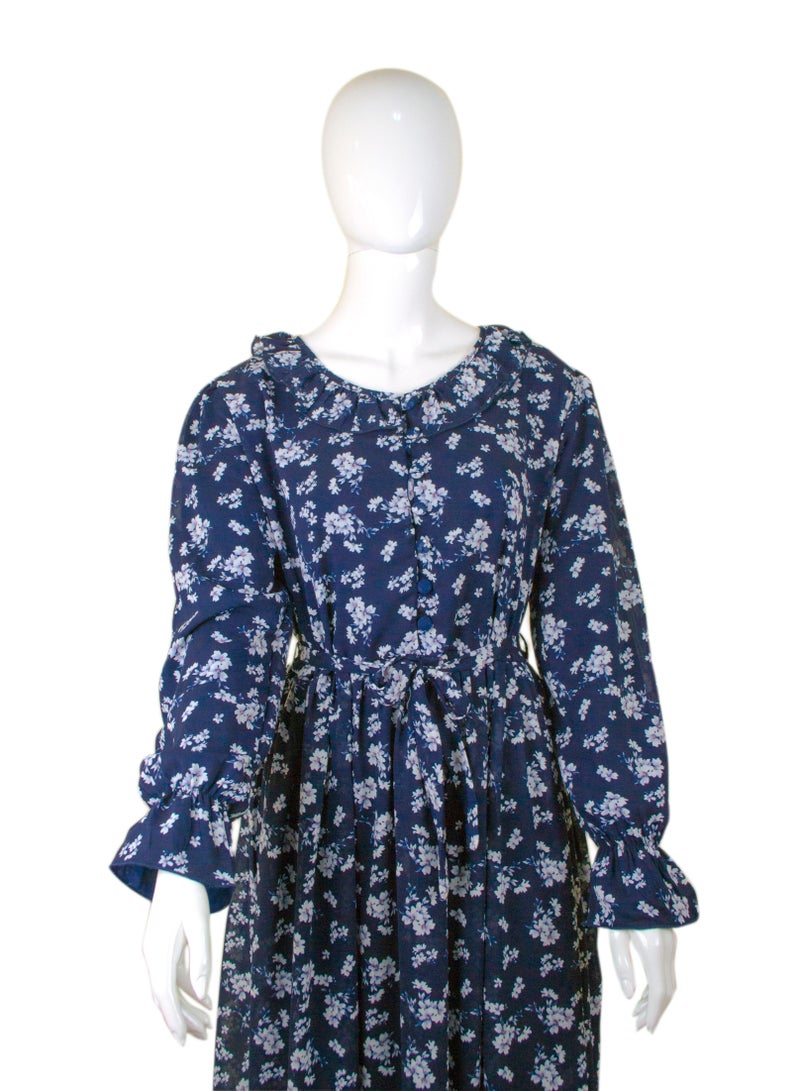 Floral Long Dress Blue with White Flowers 01 - Image 1