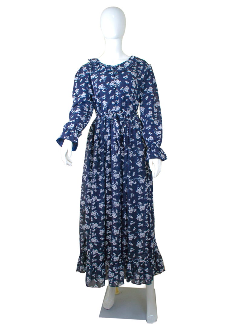 Floral Long Dress Blue with White Flowers 01 - Image 2