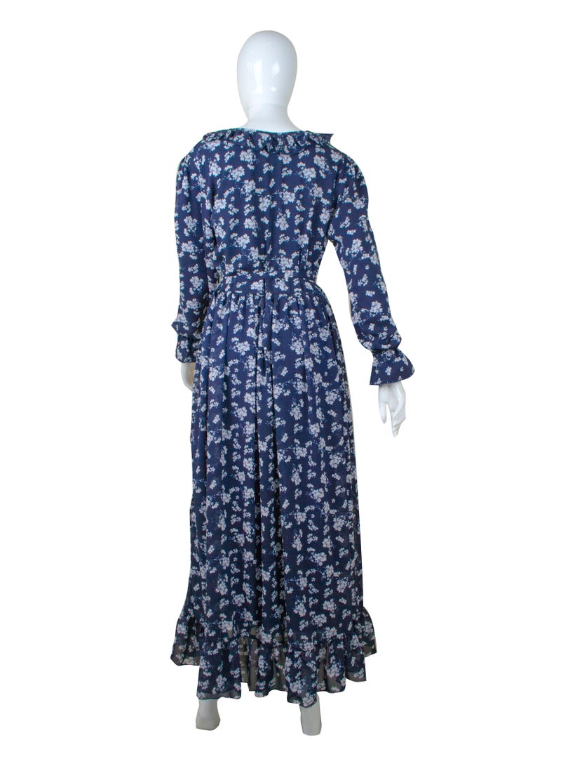 Floral Long Dress Blue with White Flowers 01 - Image 3