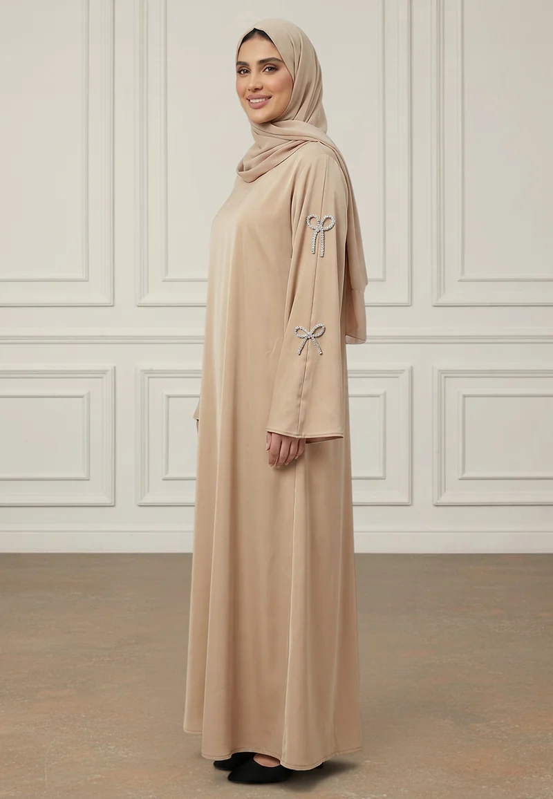 NUKHBAA Elegant Bow-Embellished Minimalist Abaya-886