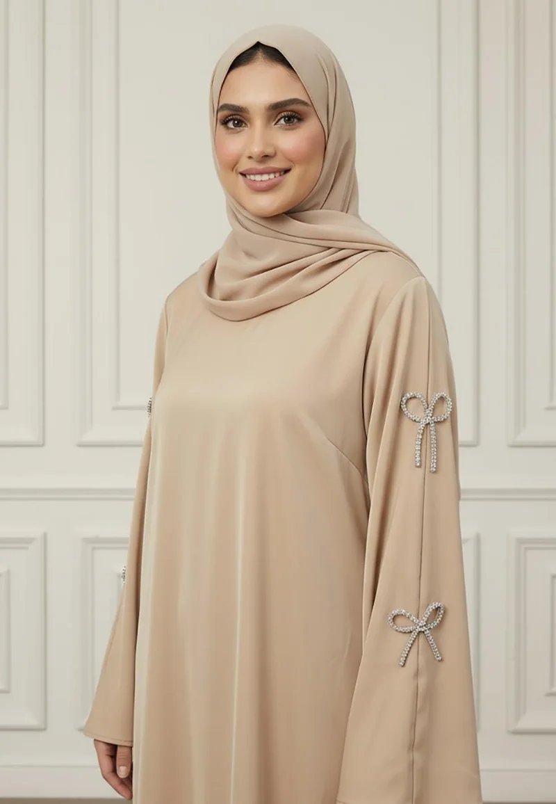 NUKHBAA Elegant Bow-Embellished Minimalist Abaya-886