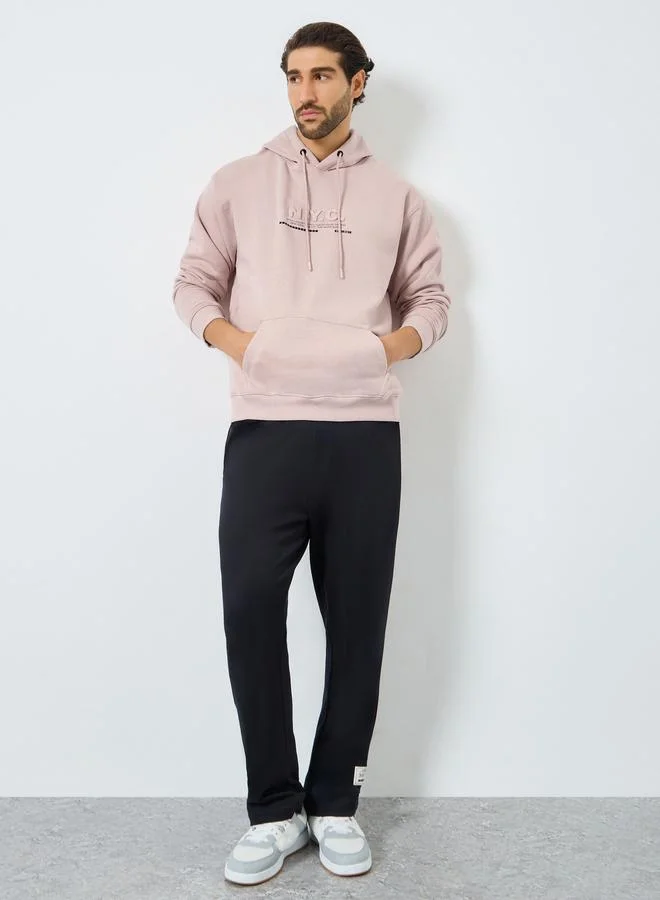 Styli Men Pink Relaxed Fit Slogan Embossed Hoodie