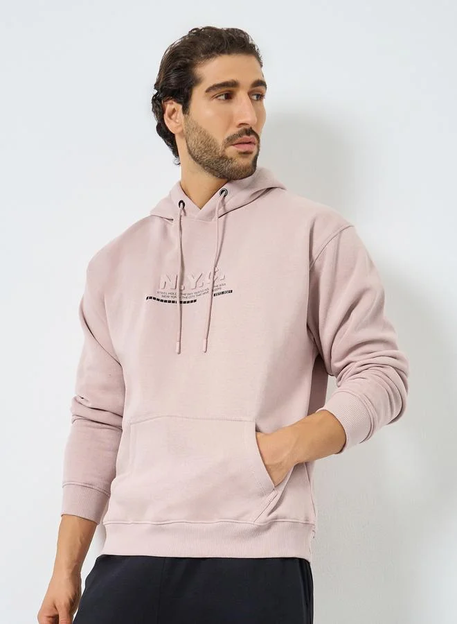 Men Pink Relaxed Fit Slogan Embossed Hoodie