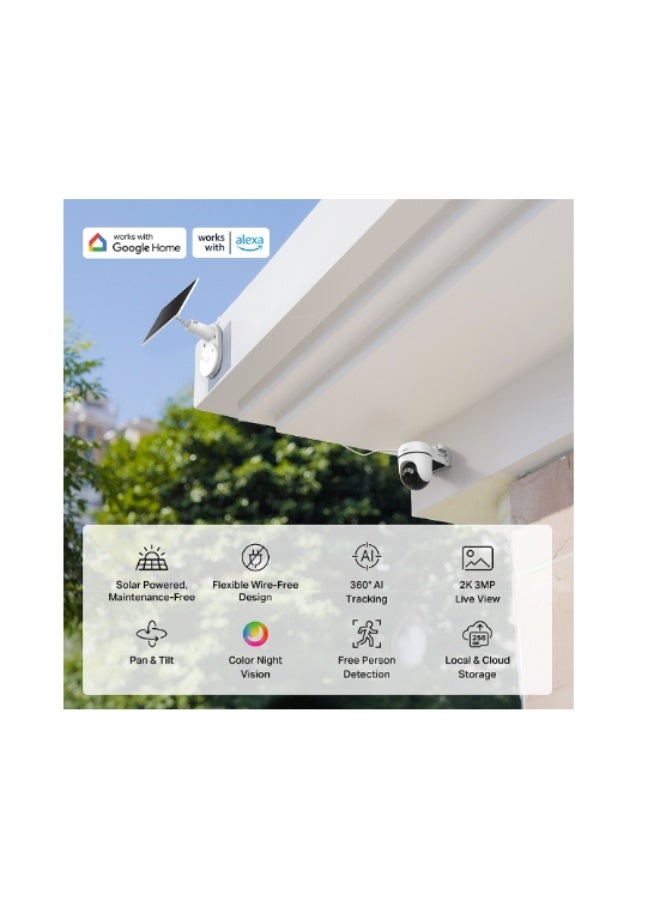 tapo Sun-Charged, Fully Guarded, 360° Protection Day & Night Solar-Powered Pan/Tilt Security Camera Kit - Image 2