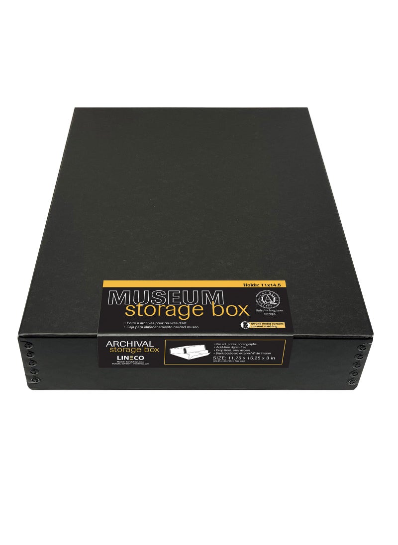 Lineco Lineco Archival 11 x 14 x 3 inches Museum Archival Storage Box Drop Front Design AcidFree with Metal Edge Preserves Photos Documents Black 