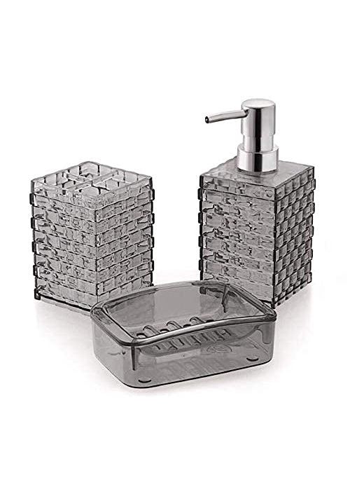 HOUSE HATCH HOUSE HATCH Acrylic Cuboid Shaped Bathroom Set 3pc Liquid Soap Dispenser Brush Toothpaste Holder Soap Dish Holder Ideal for Room Bathroom Luxury Hotel Bathroom Black  - Image 1