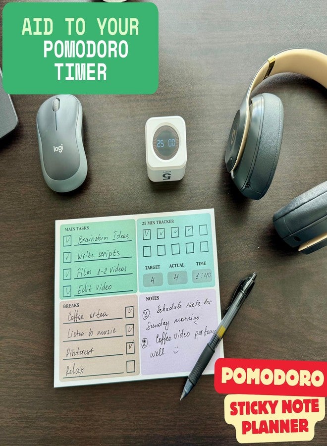 DAILY RITMO Pomodoro Planner Sticky To Do List | 8"x6" Productivity Goal Planning Notepad | Time Management Tools ADHD Organization Products for Work and Study - Image 2