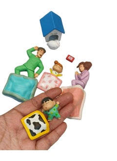 Blue Aura Blue Aura Shinchan Action Figure Mini Size Set of 5 Toy Size - 3.5-8CM Shinchan Himawari Family PVC Multicolour | Shinchan Sleeping  - Image 3