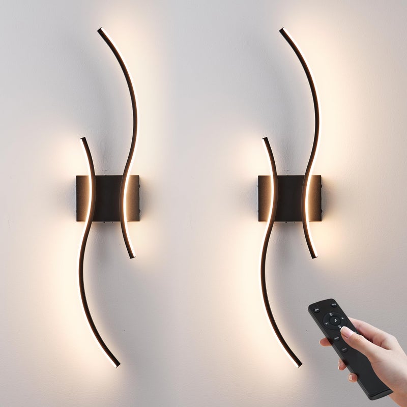 KARTOOSH Battery Operated Wall Sconces Set of Two with Remote Control Stepless Colors 3000K6000K Dimming LED Black Wireless Wall Light for Living Room Hallway Bedroom 315 Inch 2 Pack