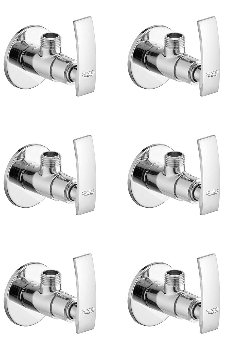 SPAZIO Brass Pulse Quarter Turn Angle ValveAngle Cock Stop Cock for HotCold Water with Brass Disc Wall Flange Chrome Finish Pack of 6 - Image 1