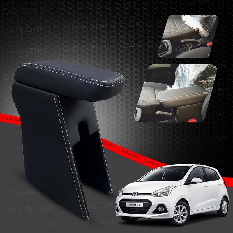 Carigiri Premium Finish Car Armrest with Storage Box And High Density Moulded Foam For Hyundai I10 Grand (Models-2013-2018) (Black With White Double Stitching,Nappa Leatherette) - Image 2