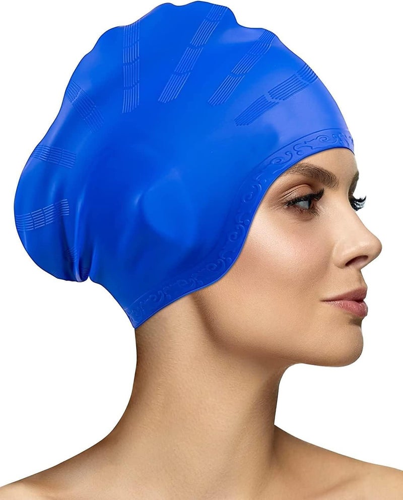 TEKCOOL Latest Designed Long Hair Swim Cap,Waterproof Silicone Swimming Cap for Adult Woman and Men,Keeps Hair Clean with Ear Protector Fresh Long Lasting Silicone Made Waterproof Swimming Cap (Black) - Image 1