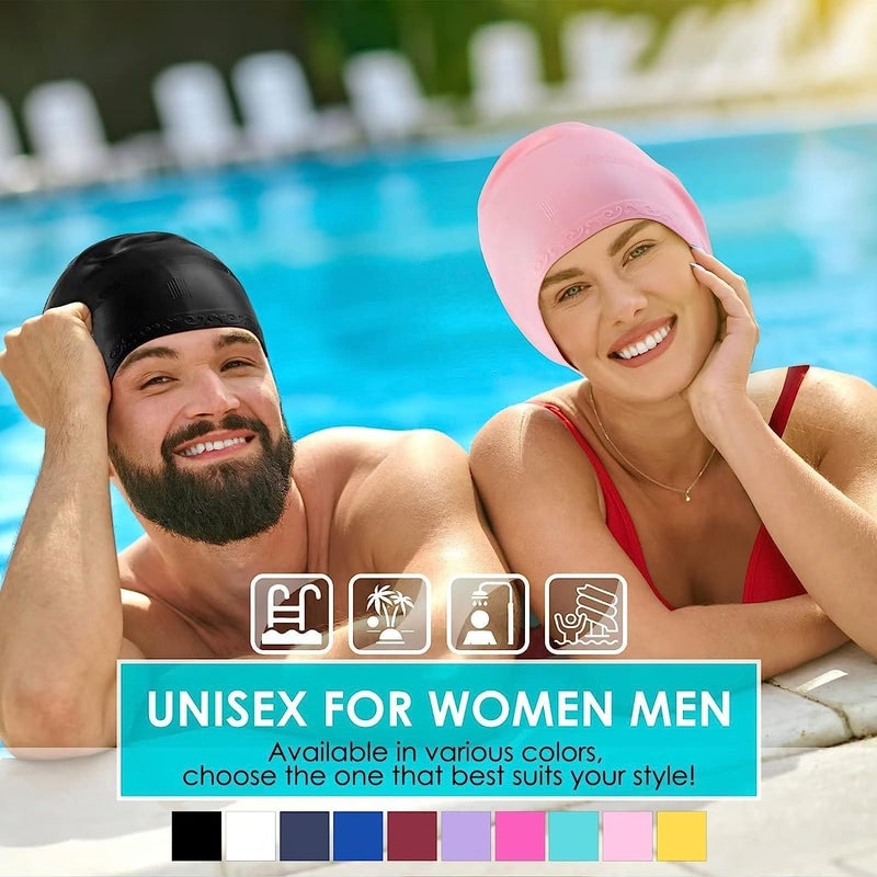 TEKCOOL Latest Designed Long Hair Swim Cap,Waterproof Silicone Swimming Cap for Adult Woman and Men,Keeps Hair Clean with Ear Protector Fresh Long Lasting Silicone Made Waterproof Swimming Cap (Black) - Image 5