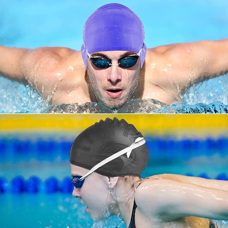 TEKCOOL Latest Designed Long Hair Swim Cap,Waterproof Silicone Swimming Cap for Adult Woman and Men,Keeps Hair Clean with Ear Protector Fresh Long Lasting Silicone Made Waterproof Swimming Cap (Black) - Image 4