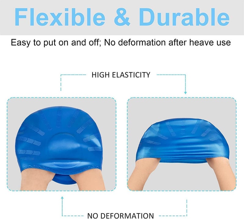 TEKCOOL Latest Designed Long Hair Swim Cap,Waterproof Silicone Swimming Cap for Adult Woman and Men,Keeps Hair Clean with Ear Protector Fresh Long Lasting Silicone Made Waterproof Swimming Cap (Black) - Image 2