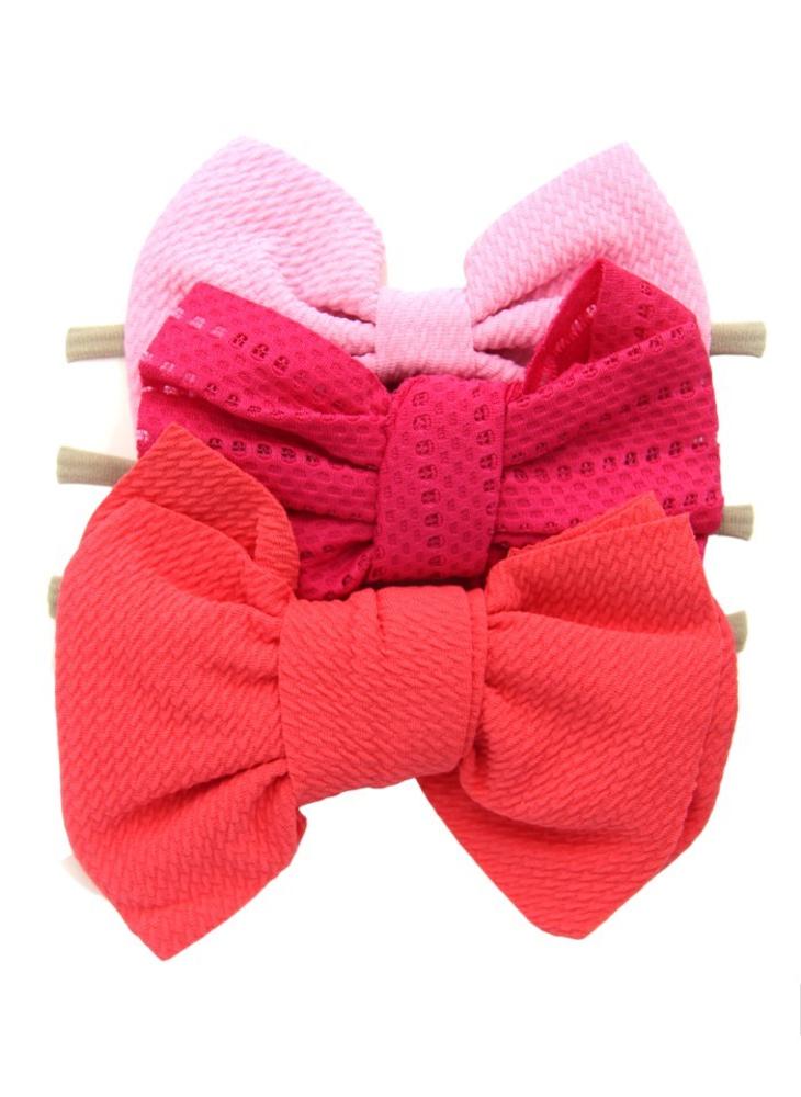 Bambimici Lara Assorted Ribbon Bow Headband For Babies Baby Pink, Hot Pink, Pomelo Pink - Image 1
