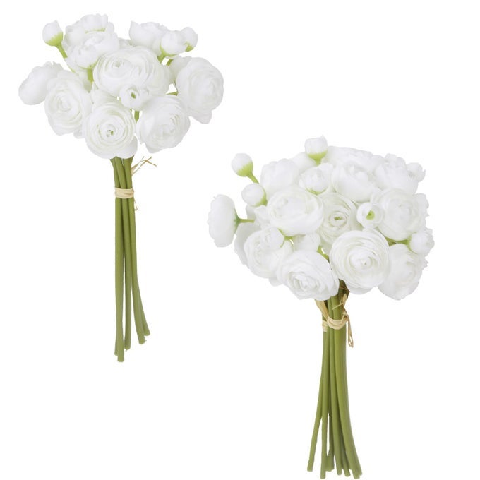 Ranunculus Artificial Flowers 2 Bouquets Small White Flowers 12PCS Faux Ranunculus Flowers White for Vase Filler Bouquet Wedding Decor Bridal Shower Floral Filler Flowers Centerpieces White