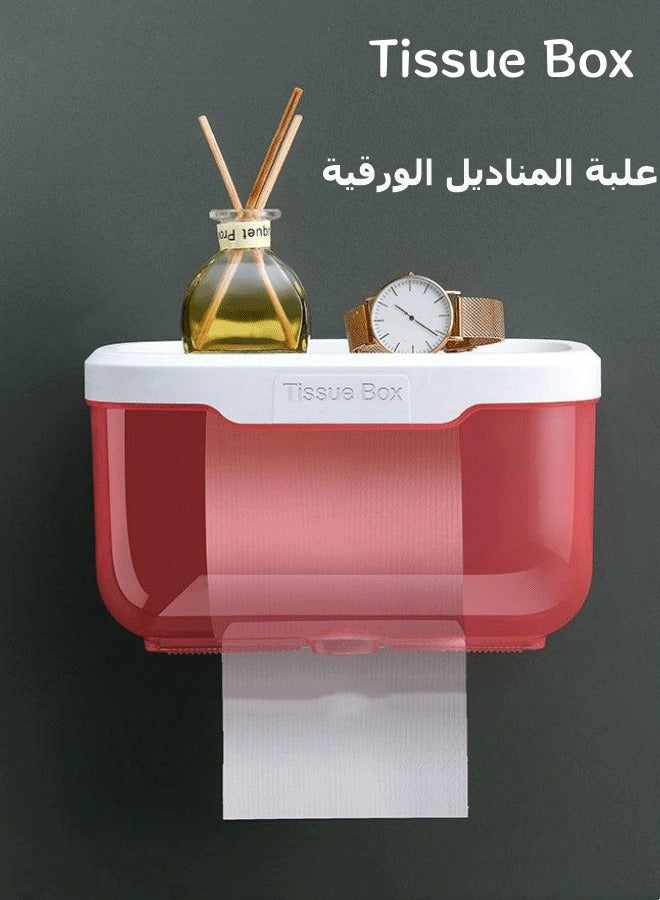 Tissue Box, Perforation-Free Tissue Dispenser Wall Mounted Toilet Paper Holder Drying Sheet Holder Tissue Holder Clear Tissue Storage Tissue Inverted Box,Clear Pink 8in Long, for Bathroom Kitchen Li - Image 1