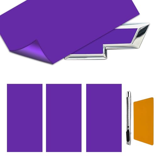 HABNVUON 3PCS 118 x 4 Bowtie Emblem Logo Stickers Car Decals DIY Carbon Fiber Decals Emblem Kit with Spatula and Cutter Car Exterior Decoration Vinyl Wrap Stickers for Chevy Logo Purple - Image 1