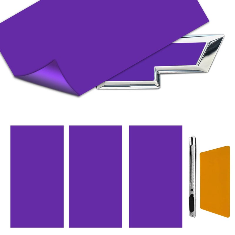 HABNVUON 3PCS 118 x 4 Bowtie Emblem Logo Stickers Car Decals DIY Carbon Fiber Decals Emblem Kit with Spatula and Cutter Car Exterior Decoration Vinyl Wrap Stickers for Chevy Logo Purple - Image 3