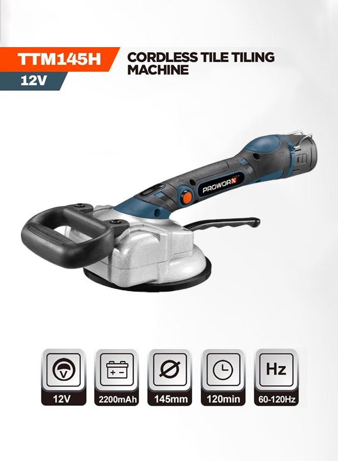 Proworx TTM145H Cordless Tile Tiling Machine, 12V, 2 Batteries, 145mm Plate, 2200mAh, High Vibration Force – Black/Silver - Image 1