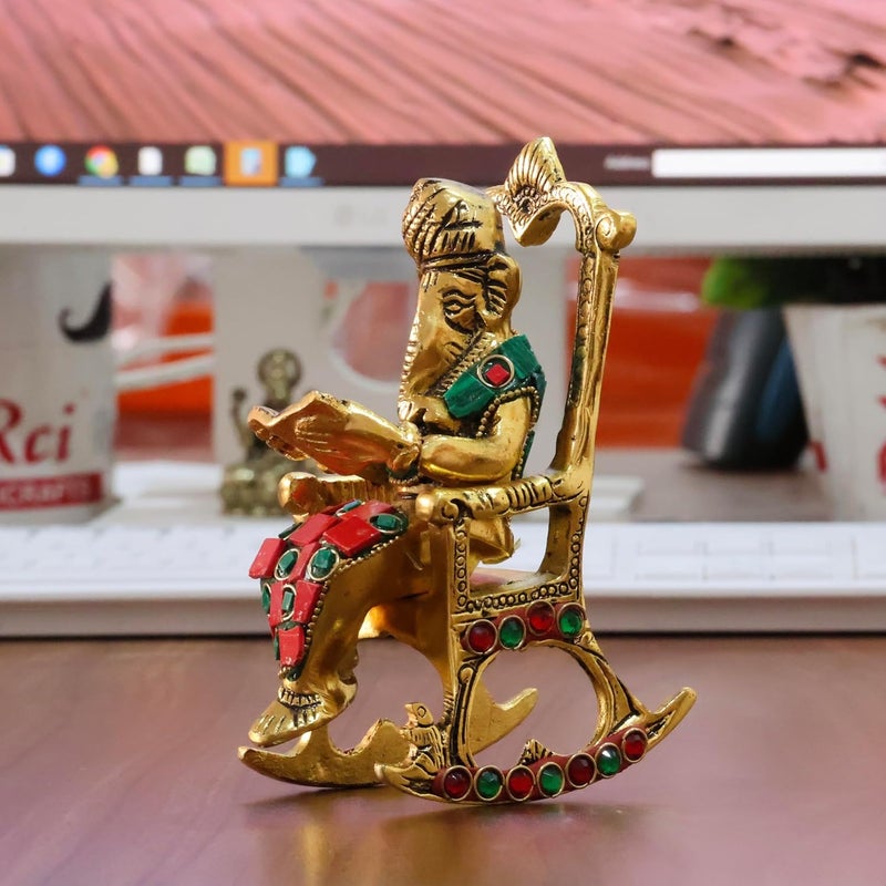 KridayKraft Chair Ganesha ji Reading Book with Stone WorkGanesha Metal StatueGanpati Murti Idol for Pooja HomeOffice Dcor Ganesh Idol Religious Showpiece for Decoration Gifting Article - Image 3