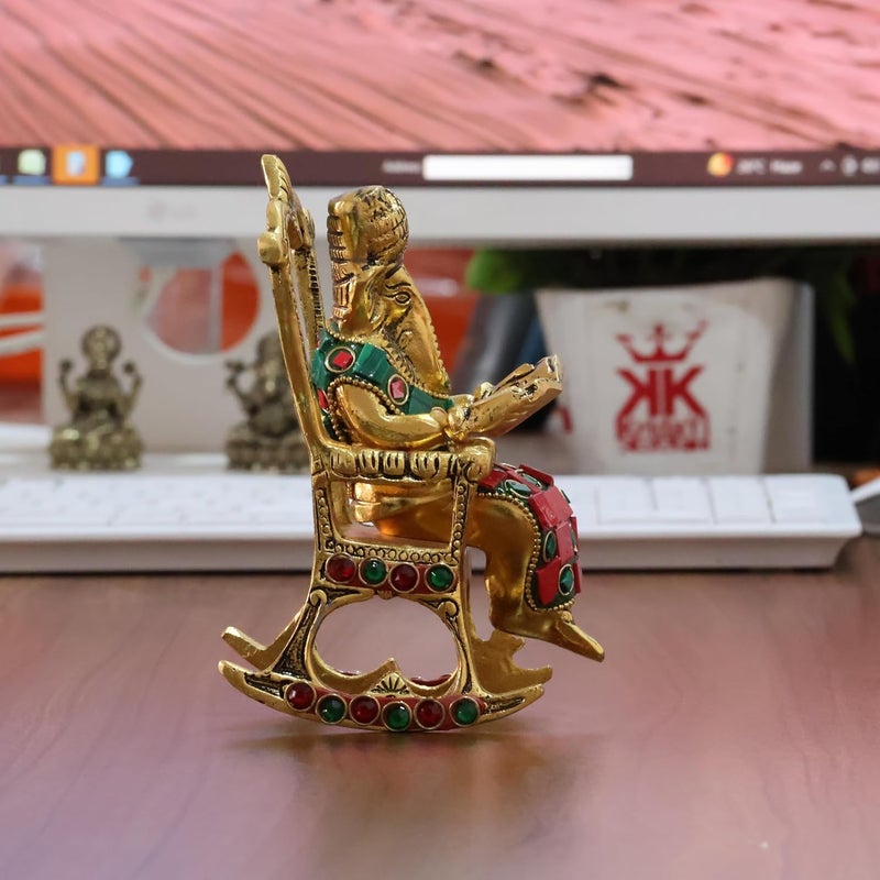 KridayKraft Chair Ganesha ji Reading Book with Stone WorkGanesha Metal StatueGanpati Murti Idol for Pooja HomeOffice Dcor Ganesh Idol Religious Showpiece for Decoration Gifting Article - Image 4