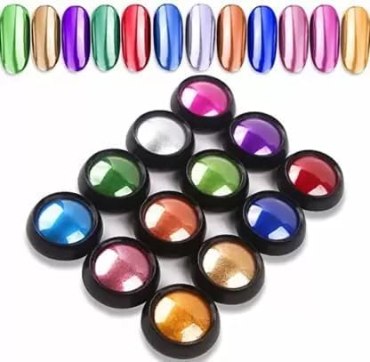 Brille Bee 12 Colors Super Thin Mirror Effect Nail Art Chrome Powder  Holographic Pigment for Stunning Nail Designs Easy Application for DIY Manicure Art - Image 1