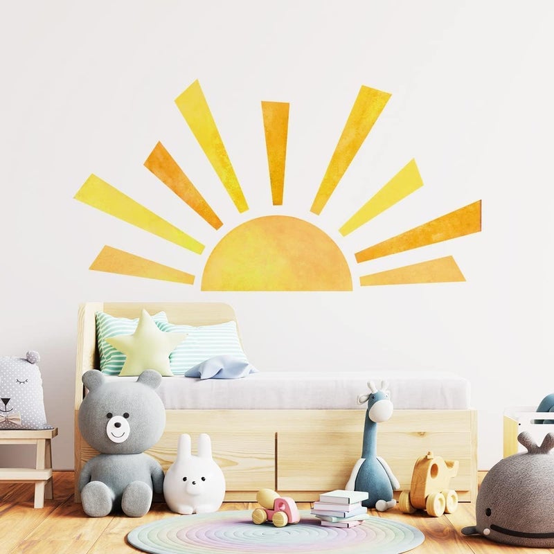 Denylo pro 42 x 23.5 Inch Boho Half Sun Wall Decals Watercolor Sun Murals Modern Wall Decals Vinyl Sun Wall Decals Removable Peel and Stick Wall Stickers for Classroom Living Room Bedroom Playroom Decor - Image 4