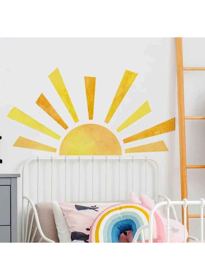 Denylo pro 42 x 23.5 Inch Boho Half Sun Wall Decals Watercolor Sun Murals Modern Wall Decals Vinyl Sun Wall Decals Removable Peel and Stick Wall Stickers for Classroom Living Room Bedroom Playroom Decor - Image 1