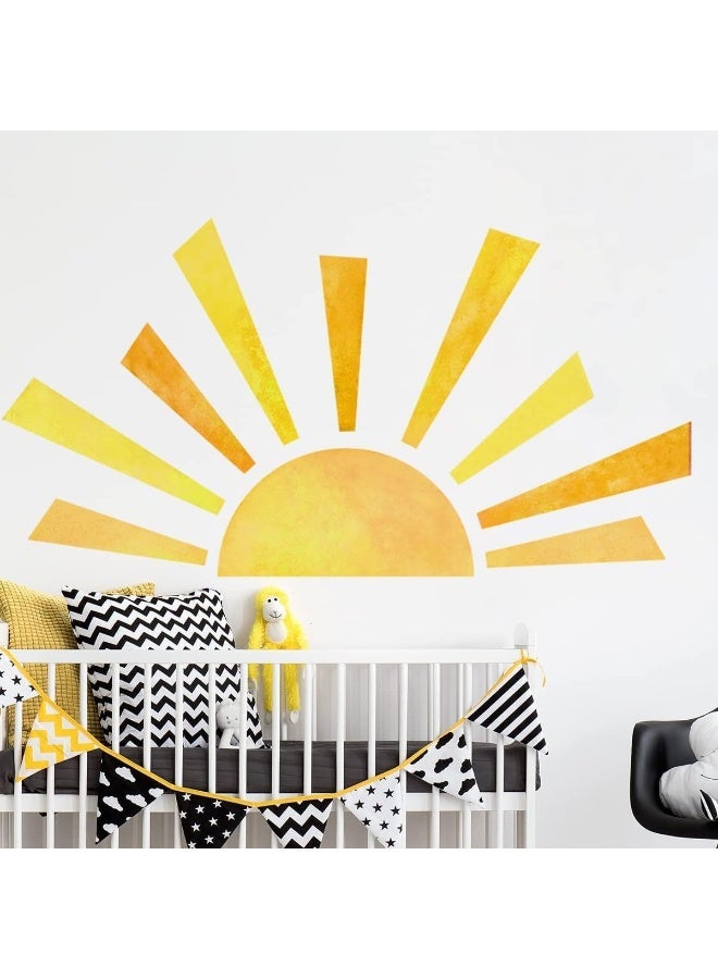 Denylo pro 42 x 23.5 Inch Boho Half Sun Wall Decals Watercolor Sun Murals Modern Wall Decals Vinyl Sun Wall Decals Removable Peel and Stick Wall Stickers for Classroom Living Room Bedroom Playroom Decor - Image 2