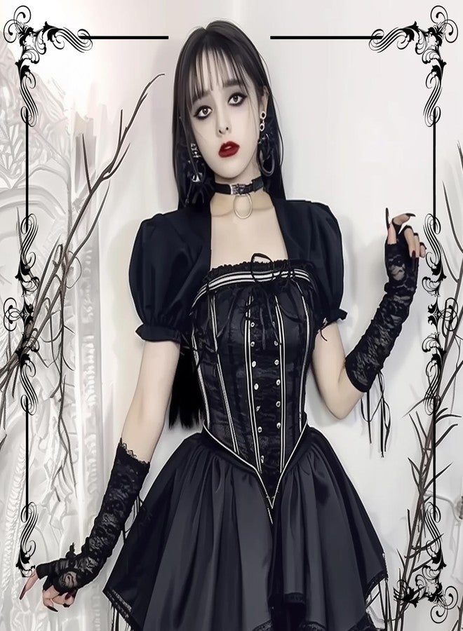 RainFlowwer Long Black Lace Fingerless Gloves for Women, Elbow Length Arm Warmers Lace Sleeves, Cosplay Steampunk Goth Accessories Prom Gloves - Image 3