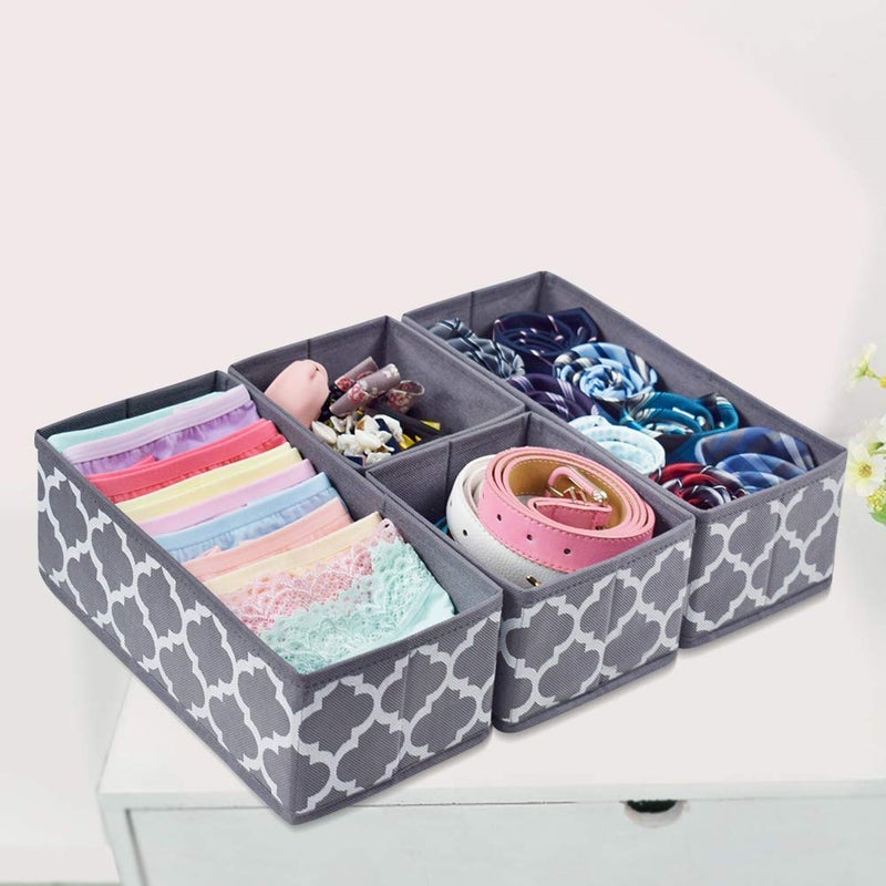 FowWelt FowWelt Foldable Set of 6 Cloth Storage Box Closet Dresser Drawer Organizer Cube Basket Bins Containers Divider with Drawers for Underwear Bras Socks Ties Scarves Set of 6 Grey Lantern - Image 5