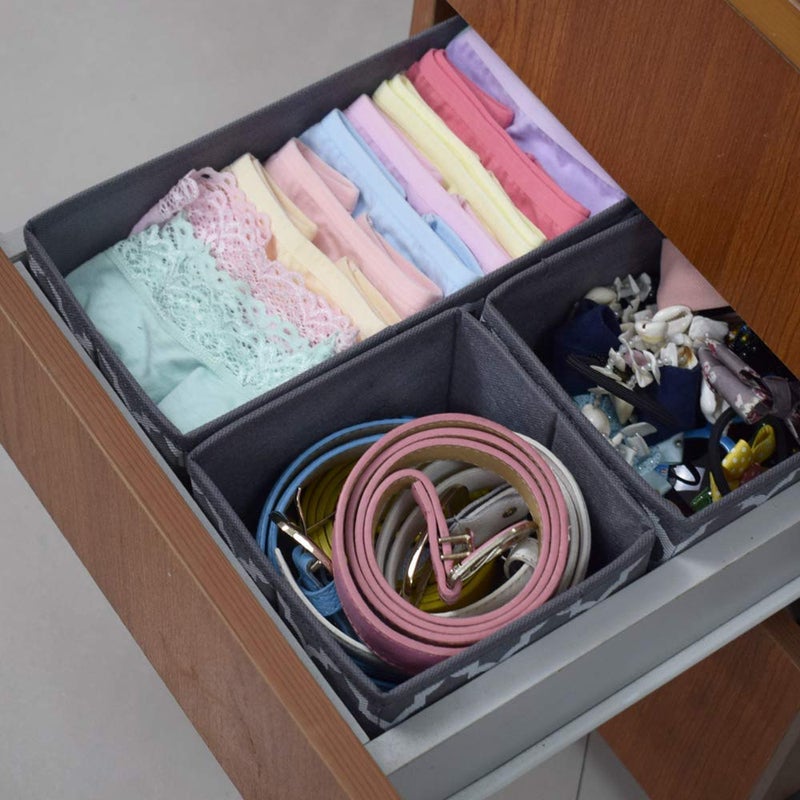 FowWelt FowWelt Foldable Set of 6 Cloth Storage Box Closet Dresser Drawer Organizer Cube Basket Bins Containers Divider with Drawers for Underwear Bras Socks Ties Scarves Set of 6 Grey Lantern - Image 4
