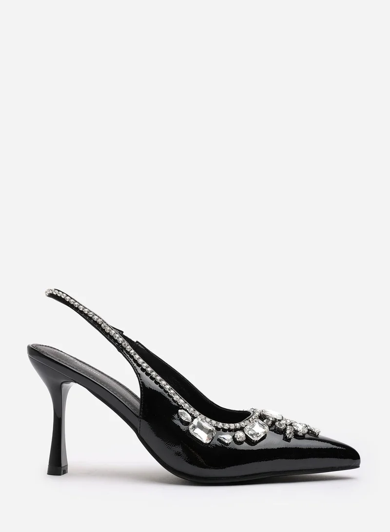 ويرز ذات فروم 'Karen' Patent Slingback Mid Heel with Diamante Front Embellishment