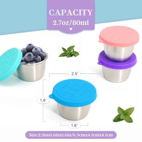 Qukaka 6x2.7 Oz Salad Dressing Container to Go,Handy Leakproof Stainless Steel Meal Prep Containers Reusable,Sauce Containers for Lunch Box, Picnics, Travel, Office and Kitchen Storage - Image 2
