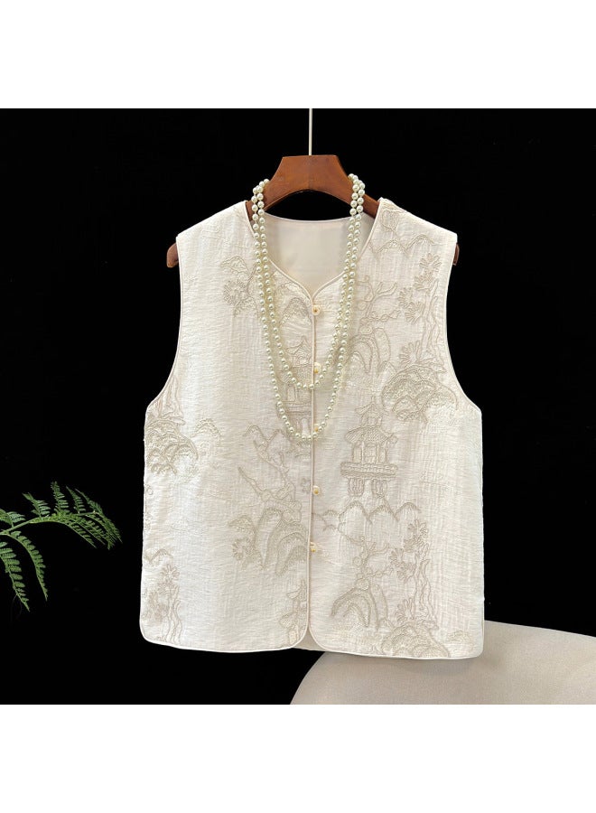 Fashion Joker National Style Vest Women's Chinese Style Waistcoat Vest Socialite Style Heavy Industry Beaded EmbroideTop 