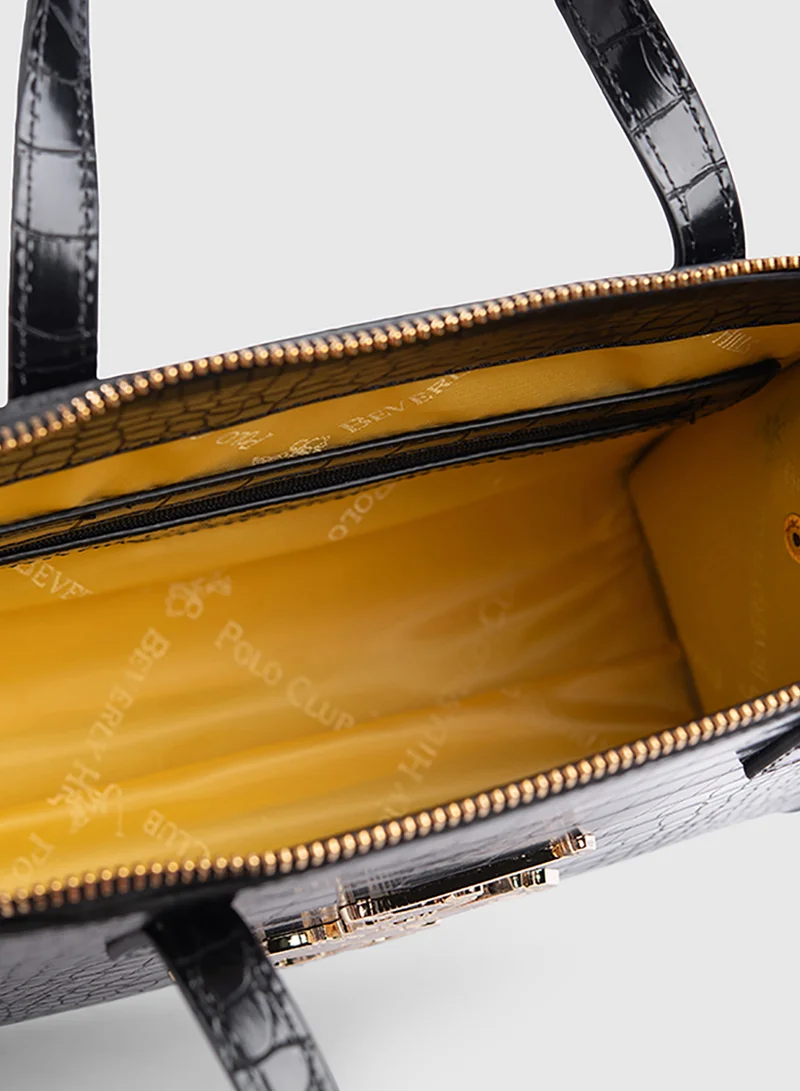 BEVERLY HILLS POLO CLUB Croc Textured Satchel Bag