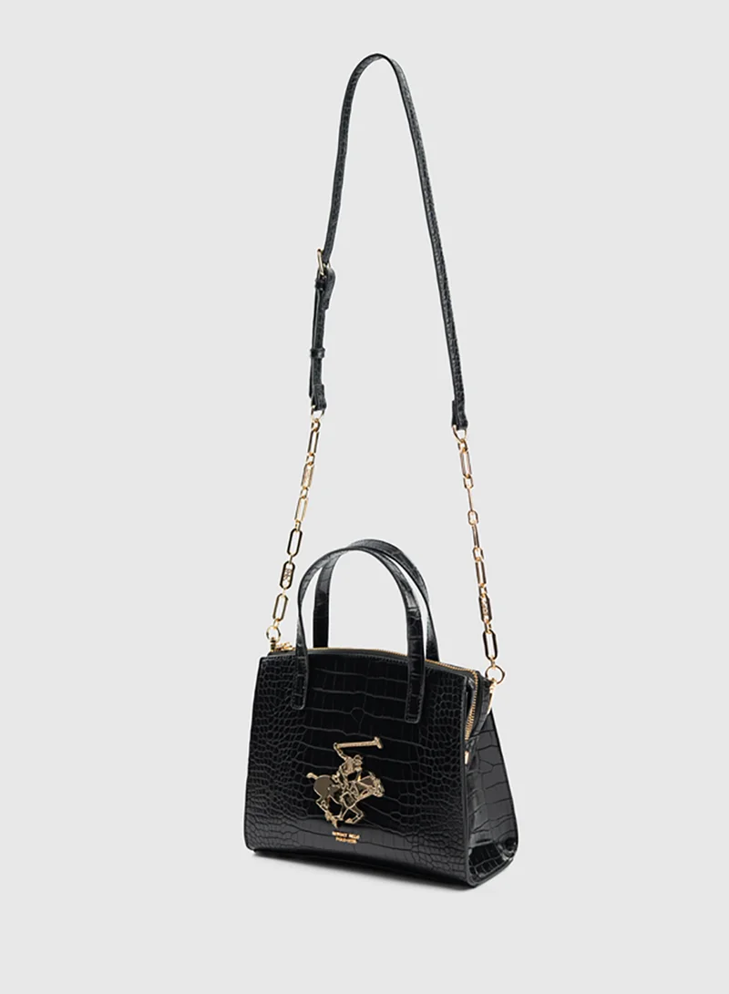 BEVERLY HILLS POLO CLUB Croc Textured Satchel Bag